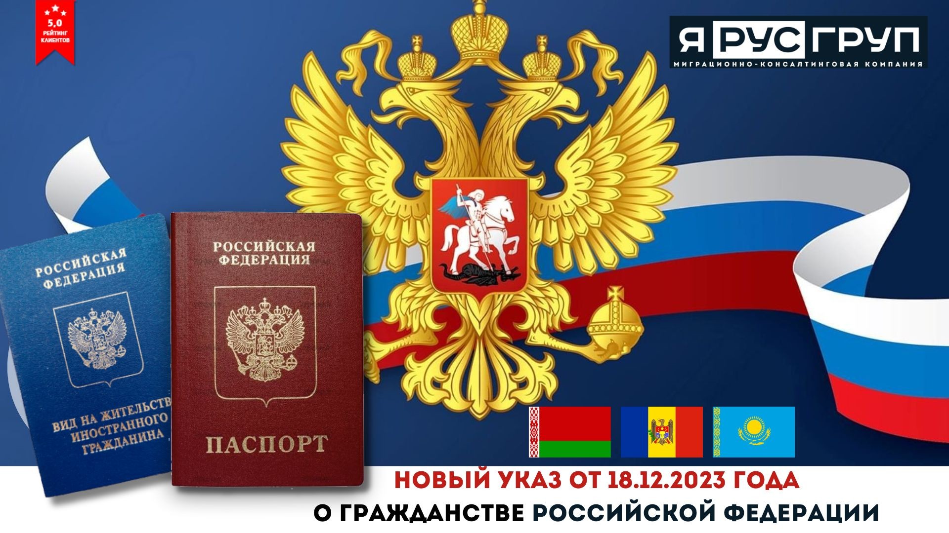 Гражданство Российской Федерации для граждан Республики Белоруссия, Республики Казахстан и Республики Молдова. Указ Президента РФ от 18.12.2023